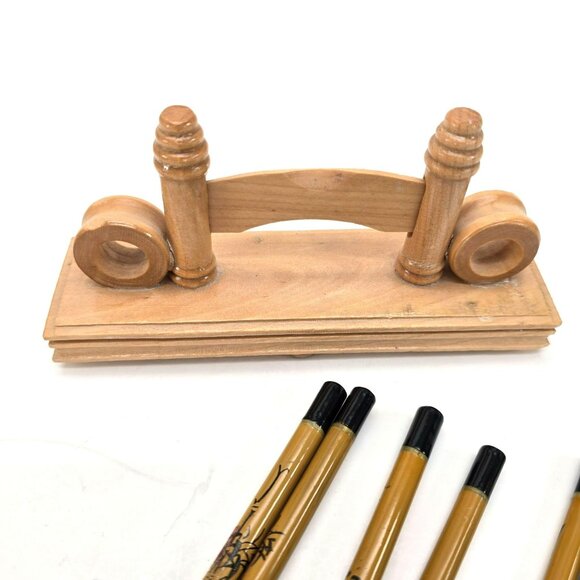 Set Of 5 Bamboo Chopsticks With Wooden Rest Holder je180 - Picture 9 of 10